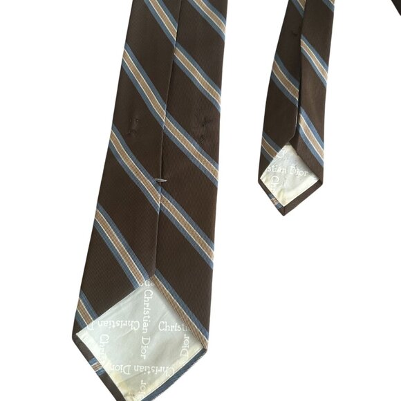 CHRISTIAN DIOR Mens Striped Brown Vintage Neck Tie - Picture 4 of 7